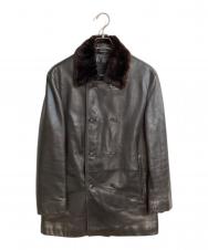 HUGO BOSS (ヒューゴ ボス) ファーカラーラムレザーコート ブラック サイズ:46