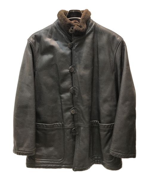 EMPORIO ARMANI（エンポリオアルマーニ）EMPORIO ARMANI (エンポリオアルマーニ) カウレザーハイネックジャケット ブラック×ブラウン サイズ:48の古着・服飾アイテム