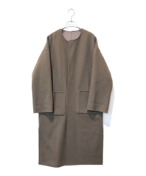 BLENHEIM（ブレンヘイム）BLENHEIM (ブレンヘイム) ウールリバーシブルノーカラーロングコート ブラウン サイズ:XSの古着・服飾アイテム