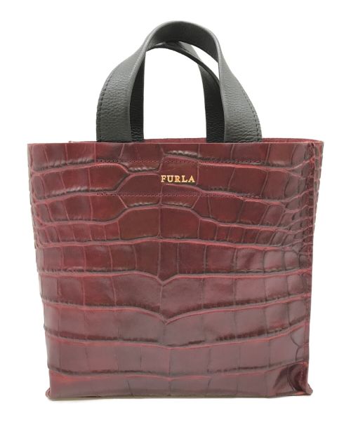 FURLA（フルラ）FURLA (フルラ) 型押しハンドバッグ レッドの古着・服飾アイテム