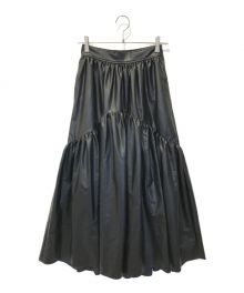 UNGRID（アングリッド）の古着「フェイクレザーギャザースカート」｜ブラック