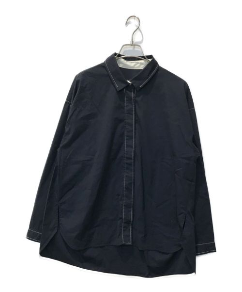 TRUNK HIROKO KOSHINO（トランク ヒロコ コシノ）TRUNK HIROKO KOSHINO (トランク ヒロコ コシノ) ステッチデザインビッグシャツ ネイビー サイズ:38の古着・服飾アイテム