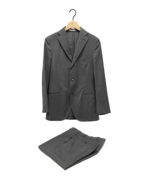 BOGLIOLI（ボリオリ）BOGLIOLI (ボリオリ) ウールコットンヘリンボーン3bノープリーツスーツ グレー サイズ:9の古着・服飾アイテム