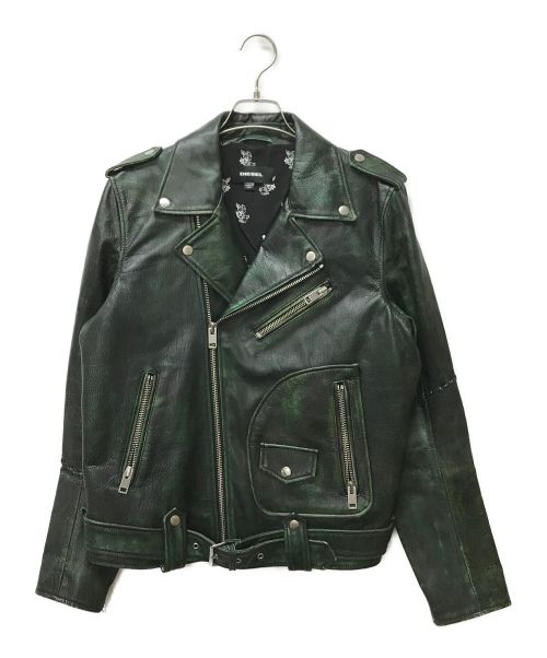 DIESEL（ディーゼル）DIESEL (ディーゼル) ヴィンテージ加工ライダースジャケット グリーン サイズ:Sの古着・服飾アイテム