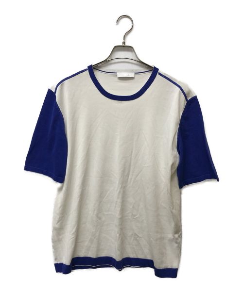 Cruciani（クルチアーニ）Cruciani (クルチアーニ) 配色ハイゲージ半袖ニット ホワイト×ブルー サイズ:XLの古着・服飾アイテム