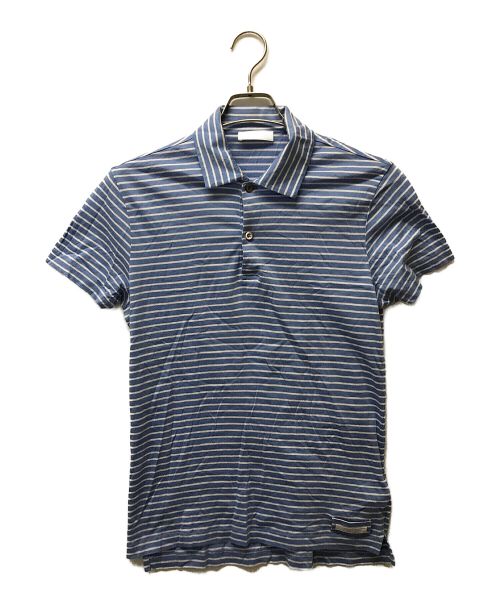 PRADA（プラダ）PRADA (プラダ) 裾ロゴボーダーポロシャツ ブルー サイズ:表記なしの古着・服飾アイテム