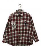 Hysteric Glamour×WIND AND SEAヒステリックグラマー×ウィンダンシー）の古着「ロゴワッペンチェック長袖シャツ」｜レッド