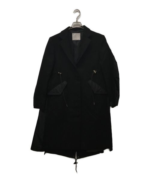 sacai（サカイ）sacai (サカイ) ウールメルトンドッキングチェスターコート ブラック サイズ:ｓの古着・服飾アイテム