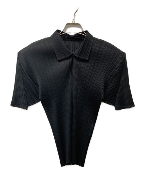 PLEATS PLEASE（プリーツプリーズ）PLEATS PLEASE (プリーツプリーズ) 半袖プリーツポロシャツ ブラック サイズ:3の古着・服飾アイテム