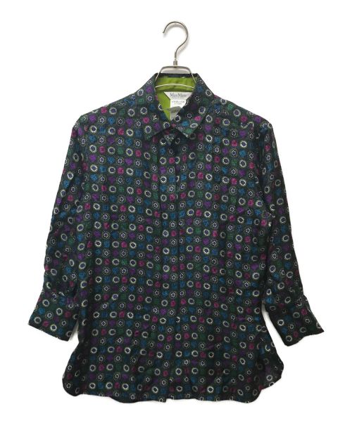 MaxMara（マックスマーラ）MaxMara (マックスマーラ) 総柄レギュラーカラーシルクシャツ ネイビー サイズ:38の古着・服飾アイテム
