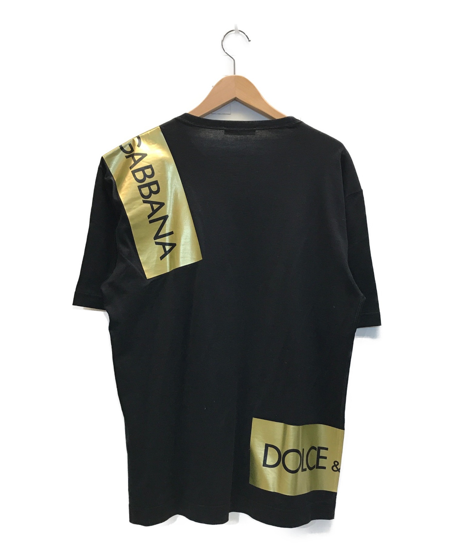 DOLCE & GABBANA (ドルチェ＆ガッバーナ) ロゴプリントTシャツ ブラック×ゴールド サイズ:48 G8HS4T