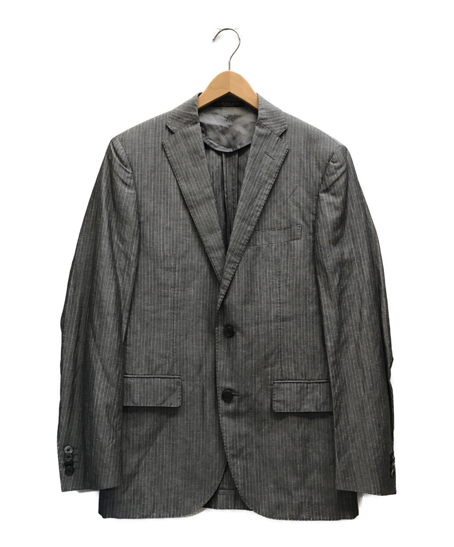 CORNELIANI (コルネリアーニ) ウールシルクストライプテーラードジャケット サイドベンツ グレー サイズ:46