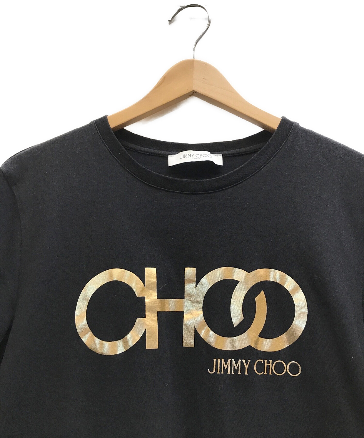 JIMMY CHOO (ジミーチュウ) ロゴプリントTシャツ ブラック×ゴールド サイズ:L