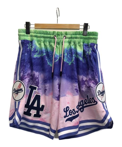 PRO STANOARO（プロスタンダード）PRO STANOARO (プロスタンダード) Los Angeles Dodgers　LAワッペンロゴ　スウェットハーフパンツ パープル×グリーン サイズ:XLの古着・服飾アイテム