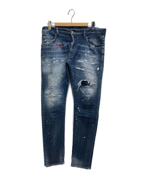 DSQUARED2（ディースクエアード）DSQUARED2 (ディースクエアード) 22SS Medium Breeze Wash Skater Jeans /刺繍 スプラッシュペイント デニム ブルー サイズ:48の古着・服飾アイテム