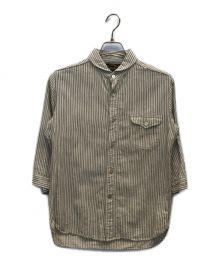 ORGUEIL（オルゲイユ）の古着「Shawl Collar Shirt　ショールカラーシャツ ストライプ7分袖シャツ」｜ホワイト