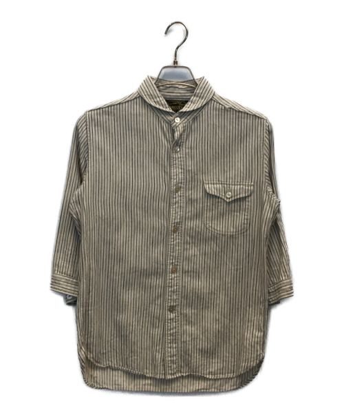 ORGUEIL（オルゲイユ）ORGUEIL (オルゲイユ) Shawl Collar Shirt　ショールカラーシャツ ストライプ7分袖シャツ ホワイト サイズ:36の古着・服飾アイテム