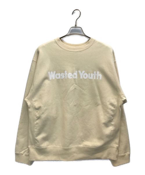 WASTED YOUTH（ウエステッド ユース）WASTED YOUTH (ウェイステッド ユース) SWEAT SHIRT　ロゴプリントクルーネックスウェット アイボリー サイズ:XXLの古着・服飾アイテム