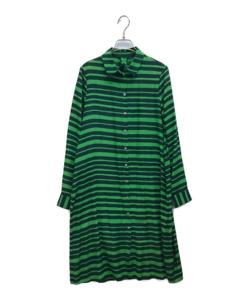marimekko（マリメッコ）Marimekko (マリメッコ) シルクボーダーシャツワンピース グリーン サイズ:38の古着・服飾アイテム