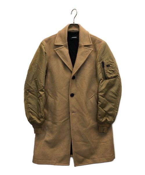 DIESEL（ディーゼル）DIESEL (ディーゼル) 袖切替ウールコート ブラウン サイズ:Sの古着・服飾アイテム