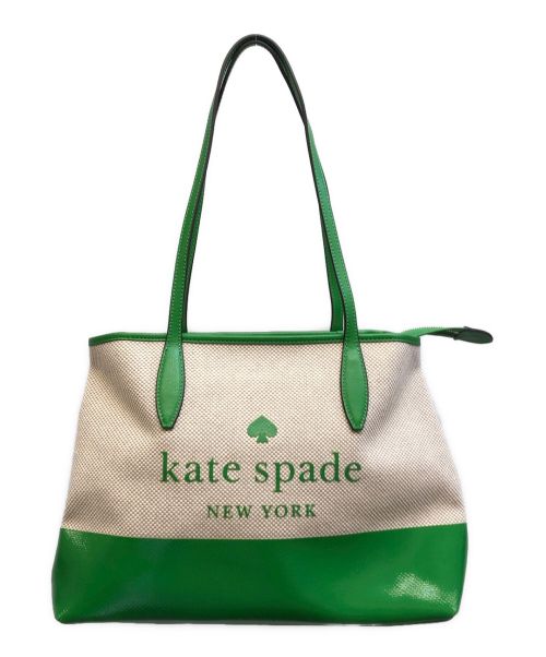 Kate Spade（ケイトスペード）Kate Spade (ケイトスペード) キャンバストートバッグ グリーン×ベージュの古着・服飾アイテム
