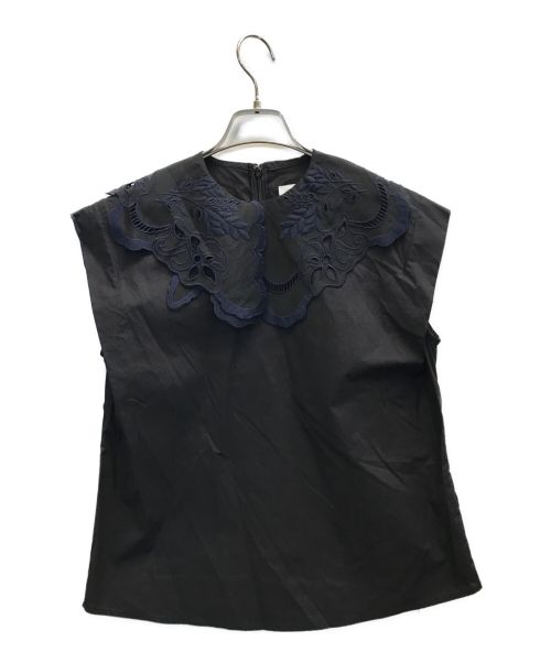 Ameri（アメリ）Ameri (アメリ) SHEER BIG COLLAR BLOUSE ブラック×ネイビー サイズ:FREEの古着・服飾アイテム