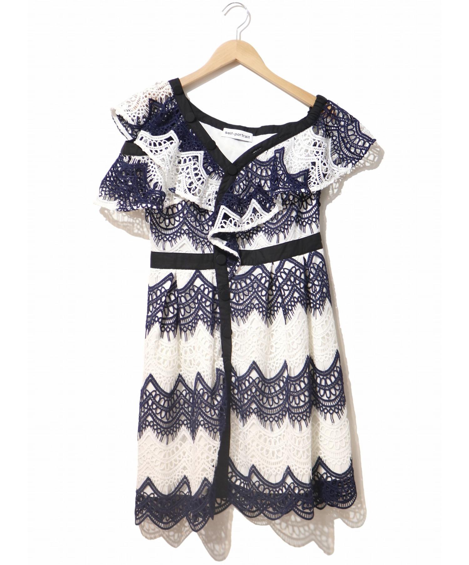 中古 古着通販 Self Portrait セルフポートレート カットワークワンピース ネイビー ホワイト サイズ M ブランド 古着通販 トレファク公式 Trefac Fashion