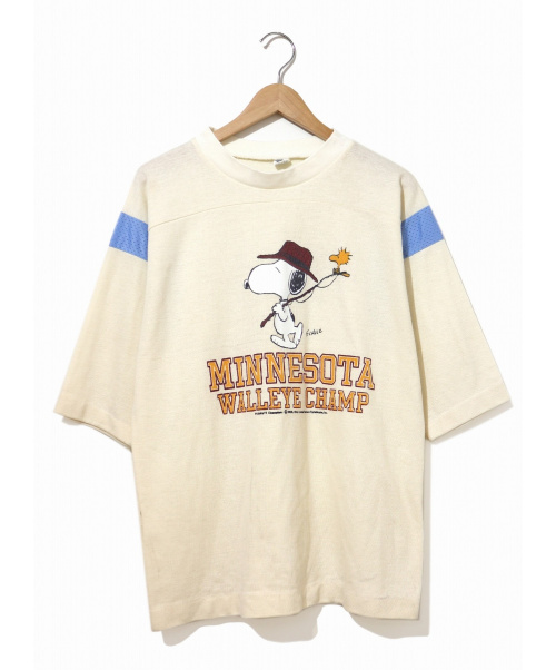 中古 古着通販 Vintage ヴィンテージ ビンテージ 古着 70 Sフットボールtシャツ ベージュ サイズ L Artexボディ 染み込み 70年代 スヌーピー ブランド 古着通販 トレファク公式 Trefac Fashion