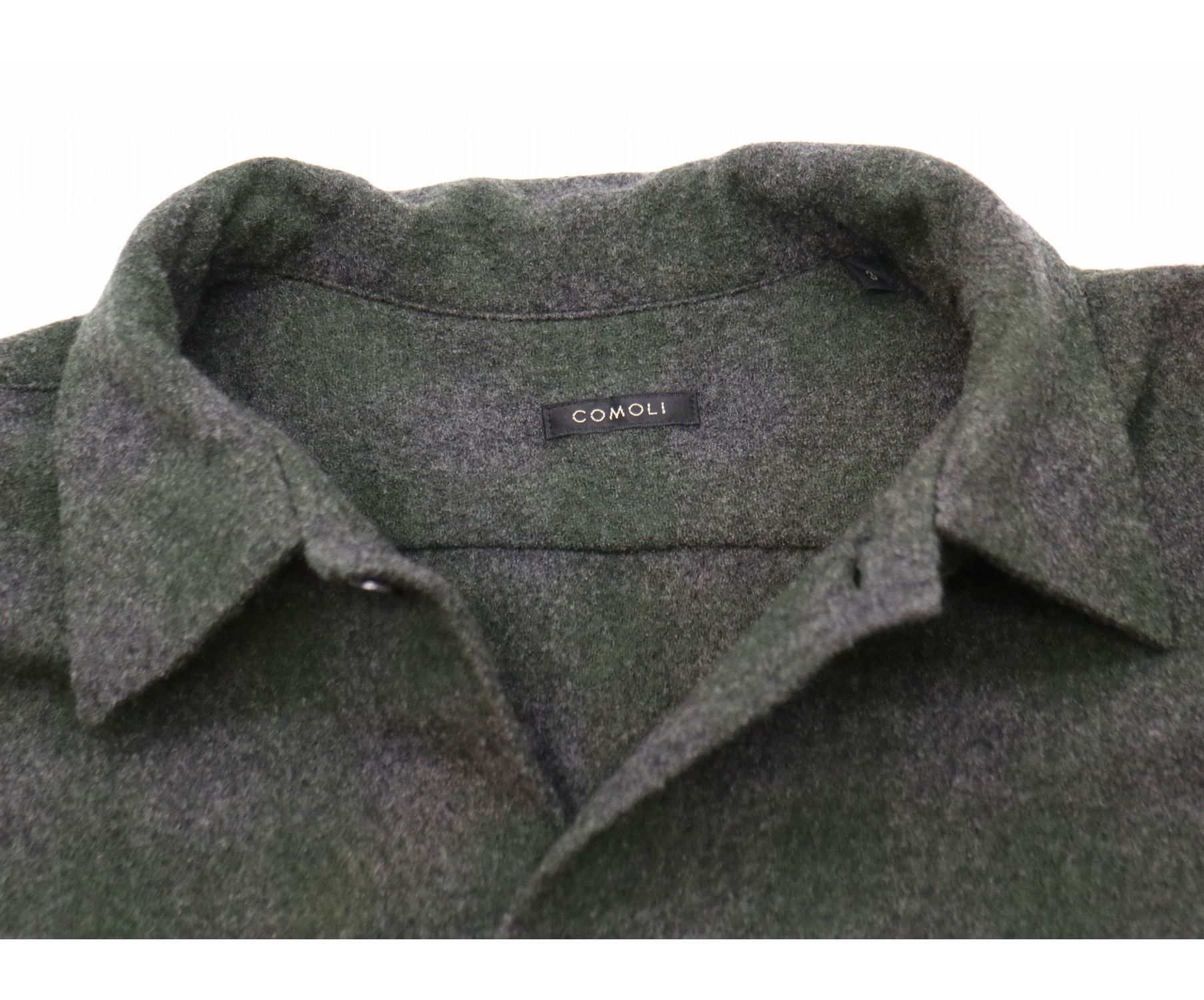 COMOLI (コモリ) ウールチェックオープンカラーシャツ グリーン サイズ:3表記 S03-02008/20AW