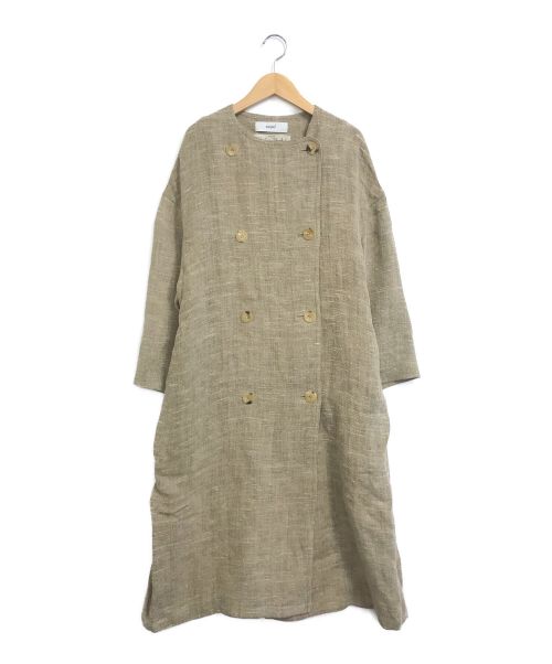 saqui（サキ）saqui (サキ) ノーカラーリネントレンチコート ベージュ サイズ:36表記の古着・服飾アイテム
