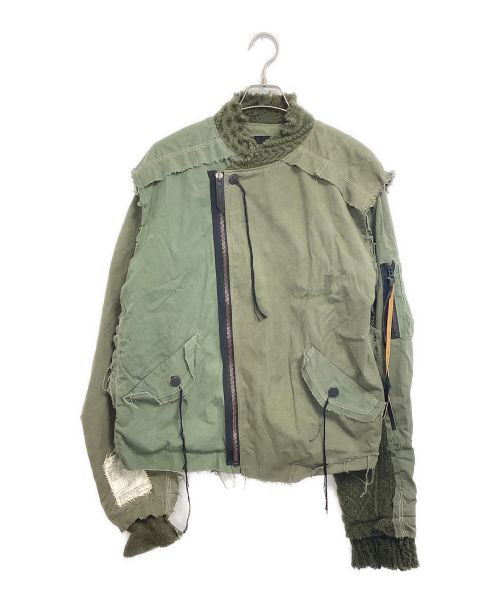 MINUS（マイナス）MINUS (マイナス) リメイク切替ジャケット オリーブ サイズ:Lの古着・服飾アイテム