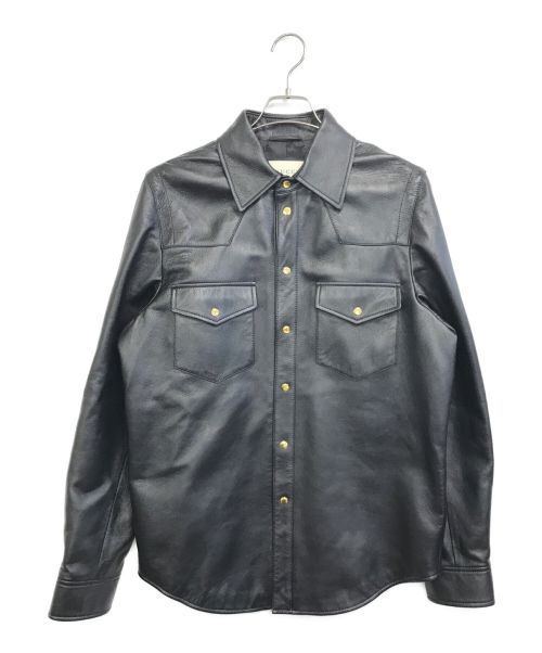 GUCCI（グッチ）GUCCI (グッチ) エンボスロゴレザーシャツジャケット ブラック サイズ:46の古着・服飾アイテム