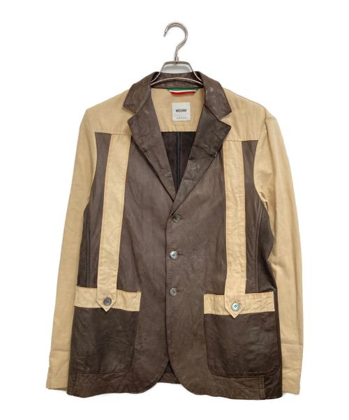 MOSCHINO（モスキーノ）MOSCHINO (モスキーノ) レザー切替テーラードジャケット ベージュ サイズ:50の古着・服飾アイテム