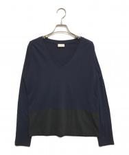 DRIES VAN NOTEN (ドリスヴァンノッテン) バイカラーVネックニット ネイビー×ブラック サイズ:Small