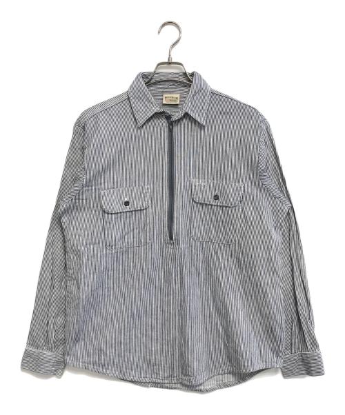 FIVE BROTHER (ファイブブラザー) ヒッコリーハーフジップシャツ ホワイト×インディゴ サイズ:M
