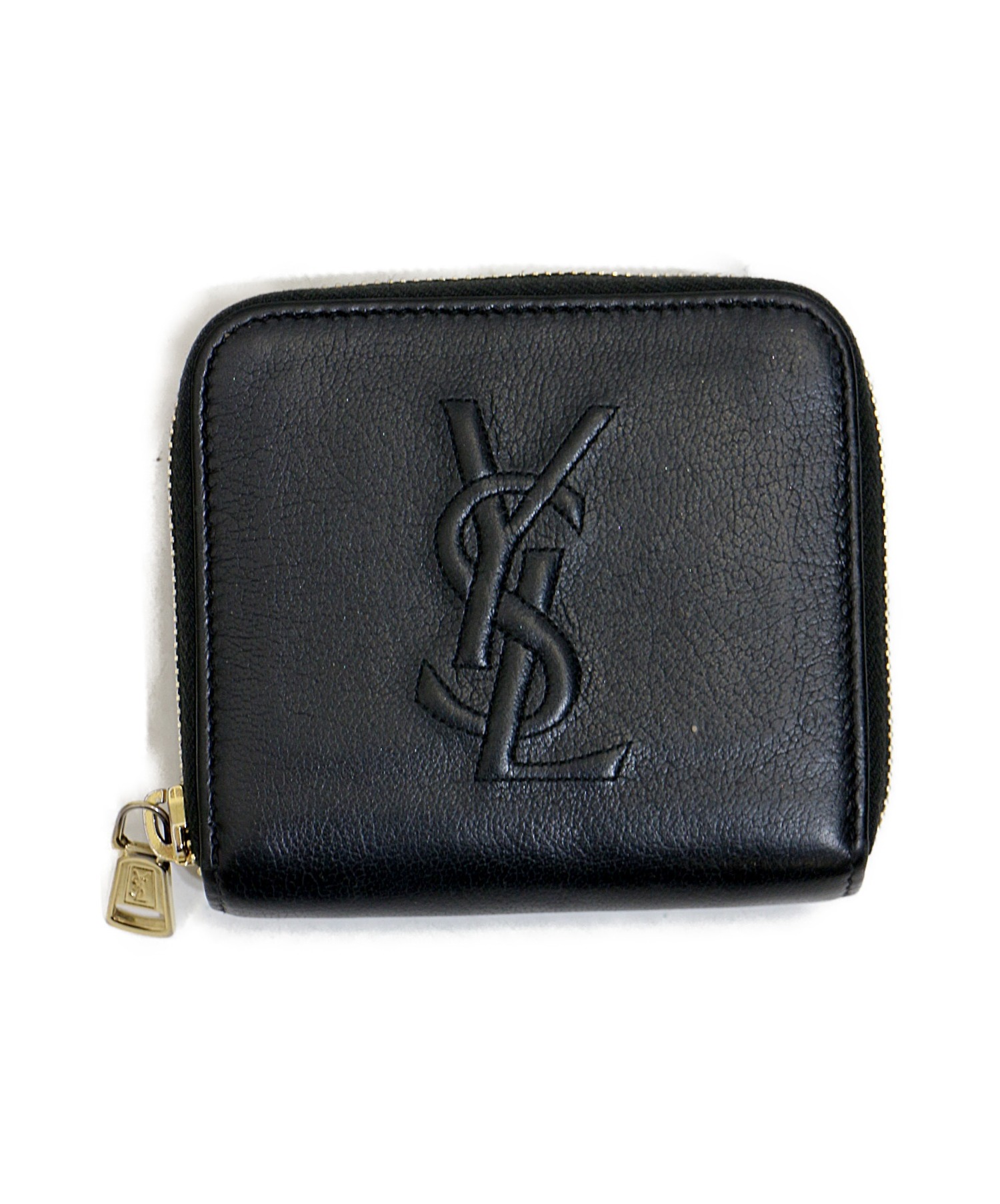 【中古・古着通販】Yves Saint Laurent (イブサンローラン) エンボスロゴ 折りたたみ ミニ財布 ブラック｜ブランド・古着通販