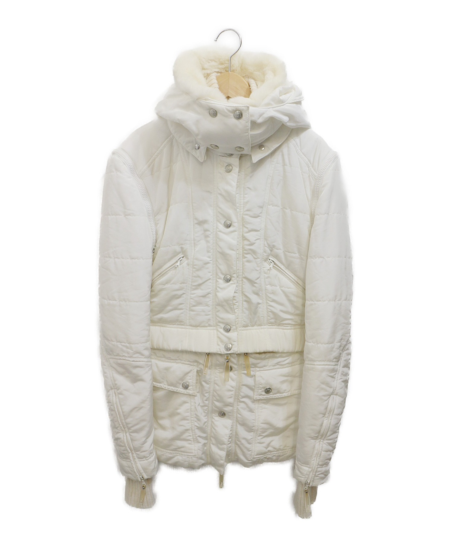 【中古・古着通販】Christian Dior (クリスチャン ディオール) ドッキング中綿コート ホワイト サイズ:36 ラビットファー