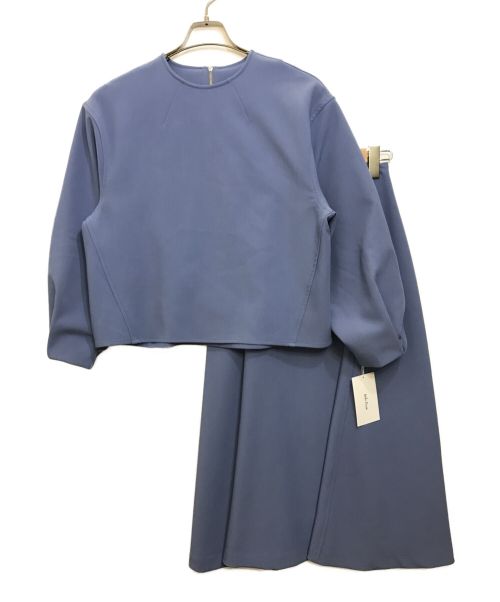 Mila Owen（ミラオーウェン）Mila Owen (ミラオーウェン) 構築トップス×フレアスカート接結風SET ブルーの古着・服飾アイテム