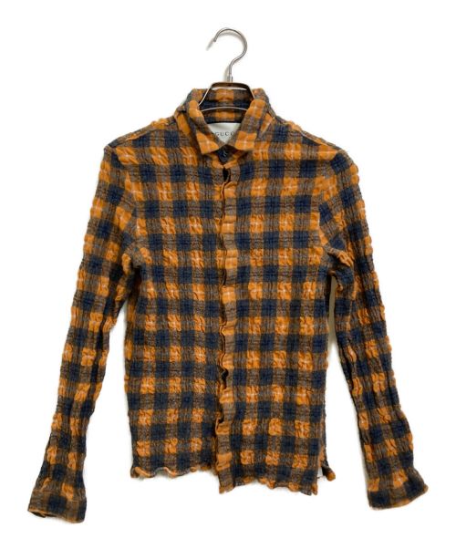 GUCCI（グッチ）GUCCI (グッチ) シワ加工チェックシャツ オレンジ×グレー サイズ:40の古着・服飾アイテム