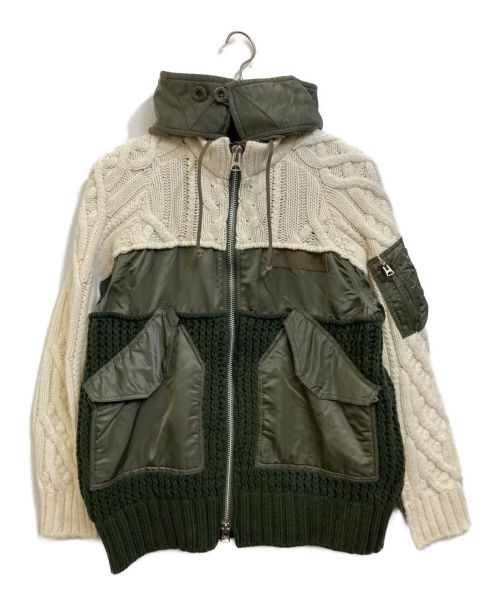 sacai（サカイ）sacai (サカイ) ナイロンウール フーテッドブルゾン ジャケット グリーン サイズ:SIZE 3の古着・服飾アイテム