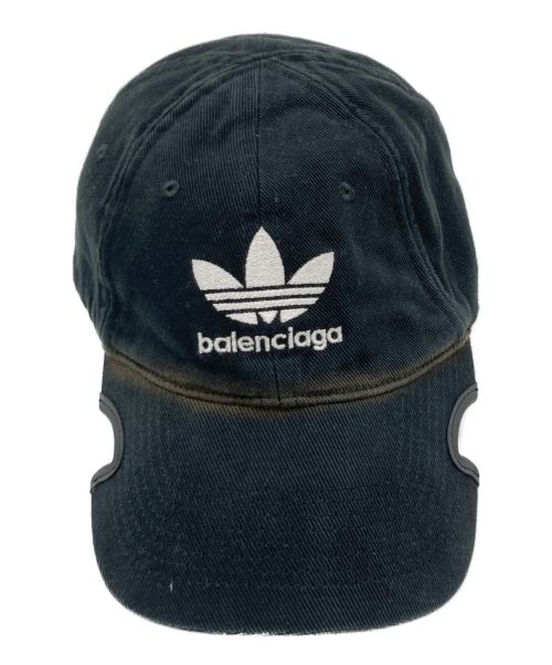 BALENCIAGA（バレンシアガ）BALENCIAGA (バレンシアガ) adidas (アディダス) コラボロゴユーズド加工キャップ ブラックの古着・服飾アイテム
