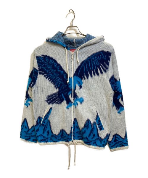 SUPREME（シュプリーム）Supreme (シュプリーム) Eagle Hooded Zip Up Sweater ホワイト×ブルー サイズ:Ⅿの古着・服飾アイテム
