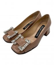 sergio rossi (セルジオロッシ) パテントレザー ビジュー パンプス スクエアトゥ ピンク サイズ:22.5㎝