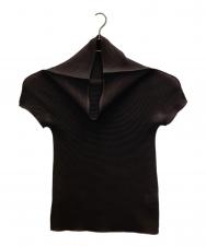 me ISSEY MIYAKE (ミーイッセイ ミヤケ) ハイネックプリーツS/Sブラウス ブラウン サイズ:FREE