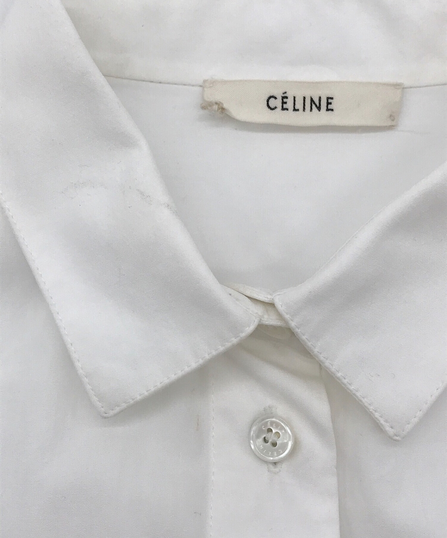 CELINE (セリーヌ) ロングスリーブバイカラーシャツ ホワイト×ブルー サイズ:38