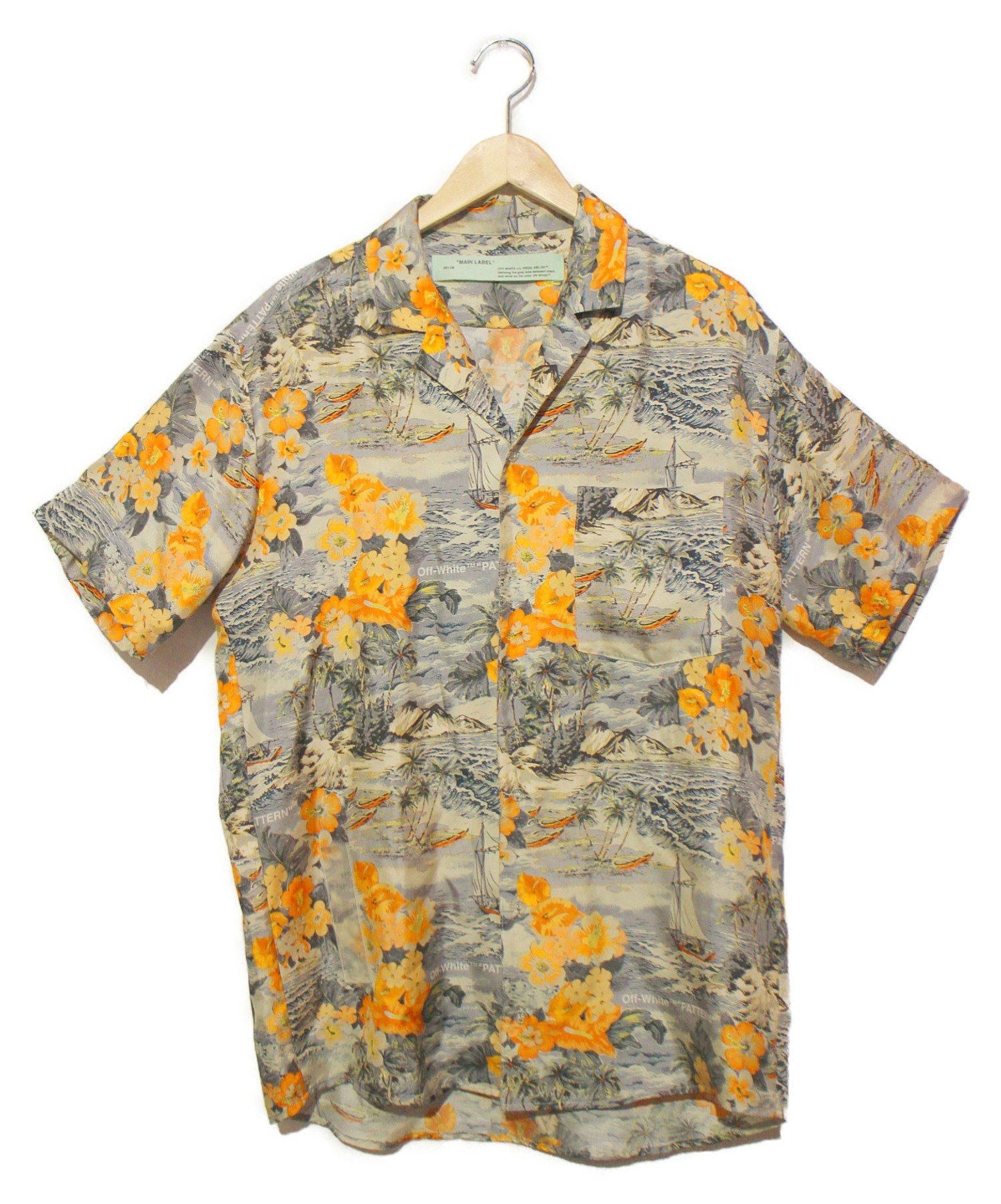 OFFWHITE (オフホワイト) アロハシャツ グレー×オレンジ サイズ:S 18SS　Oversized Silk Aloha Hawaiian  Shirt