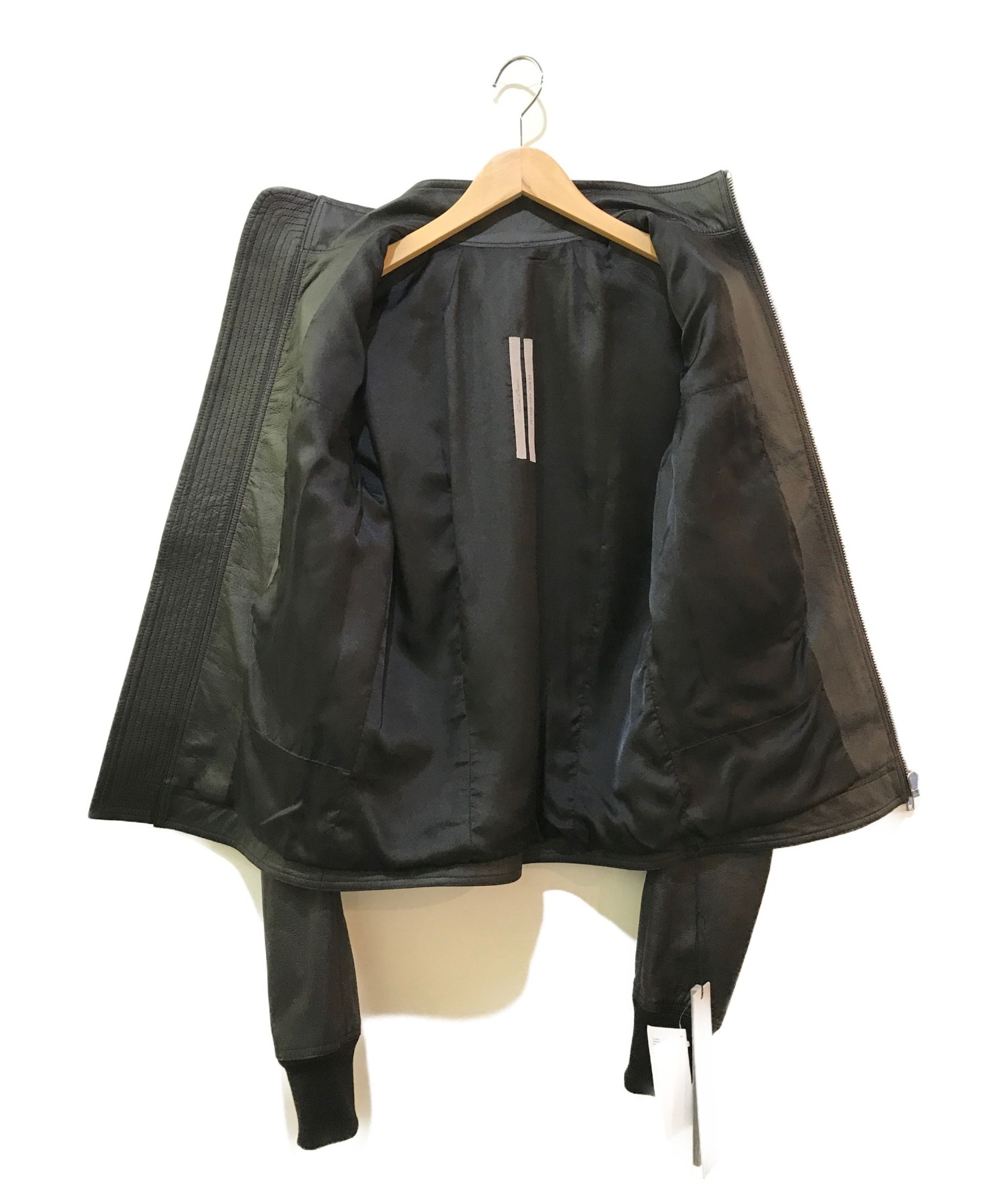 RICK OWENS (リックオウエンス) スタンドカラーレザージャケット ブラック サイズ:46 未使用品 RU21S6761 Intarsia  Leather Jacket 21SS