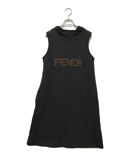 FENDI（フェンディ）FENDI (フェンディ) パイルロゴN/Sパーカーワンピース ブラック サイズ:40の古着・服飾アイテム
