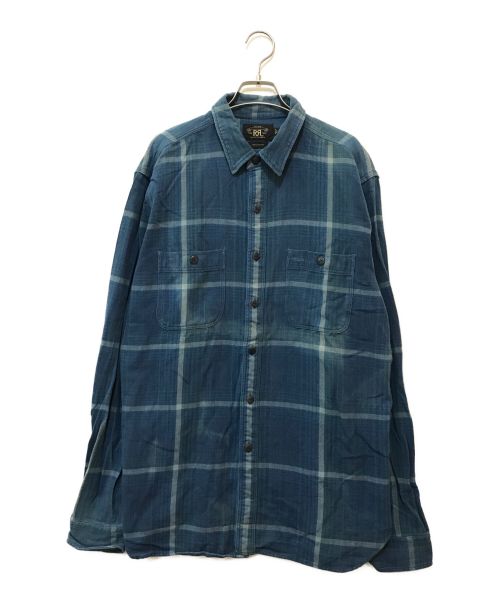 RRL（ダブルアールエル）RRL (ダブルアールエル) ダブルポケットチェックシャツ ブルー サイズ:Lの古着・服飾アイテム