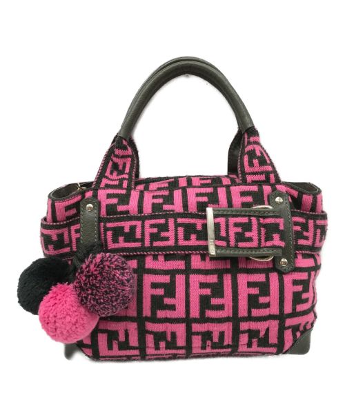 FENDI（フェンディ）FENDI (フェンディ) ズッカ柄ニットハンドバッグ ピンクの古着・服飾アイテム